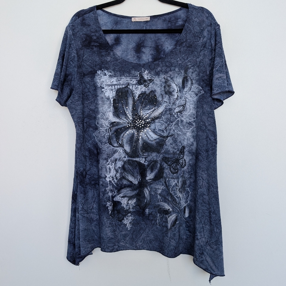 Y2K Fairy Grunge Floral Flowy Scoop Neck Short Sleeve Shirt Sz L db
